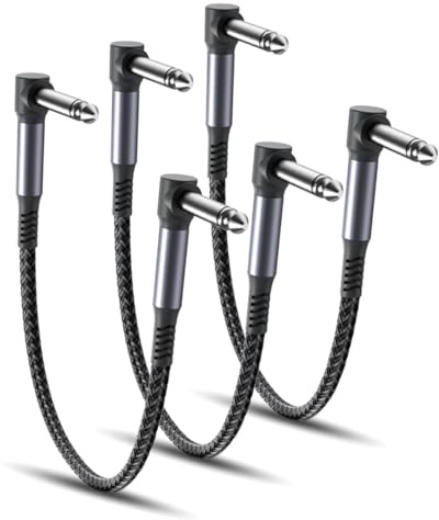 RUXELY 6.35mm Gitarren Patchkabel 0.15M 3Pack,90 Grad 1/4 Stecker Instrument Pedal Kabel,15CM Guitar Klinkenpatchkabel,Winkel Patch Cable für Gitarreneffekte,Gitarre/Bass Effektpedale,Pedalboard