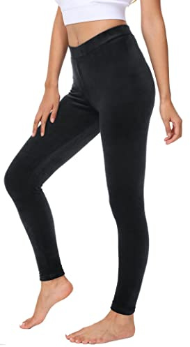 COZZYON Women Velour Leggings, High Waist Soft Leggings Warm Winter Velour Yoga Pants(Black,S)