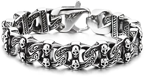 COOLSTEELANDBEYOND Bracelet Gothique Vintage en Acier Inoxydable avec Chaîne Marine et Ancre, Finition Vieux Métal, pour Hommes