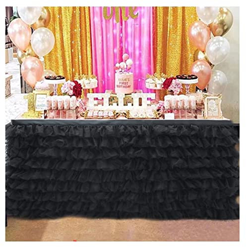 Egurs Tüll Tischröcke 9-Layer Hochzeit Tischrock Fluffy Tischdekoration Tischdecke Party Deko Für Hochzeit Geburtstag Candy Bar Weihnachten Home Babyparty, Baby Shower Deko Schwarz 77x275cm