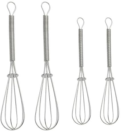 LMOGWL 4 pezzi mini miscelatore da cucina in acciaio inox, miscelatore manuale, miscelatore portatile, miscelatore a filo grosso, adatto per la miscelazione, uova, salse, grande 2/piccolo 2 (argento)