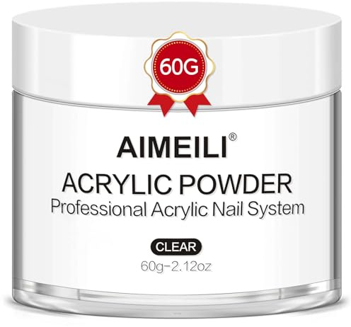 AIMEILI Polvo acrílico transparente, polvo acrílico para uñas Aplicación acrílica para uñas Extensión para uñas Manicura francesa tallado de uñas, 60g