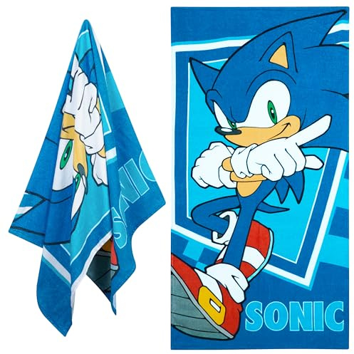 Get Trend SONIC THE HEDGEHOG Towel for Kids Teenagers Soft Absorbent Bath Shower Swimming Beach Towel Quick Dry 100% Cotton Shadow Holiday Essentials 140 x 70cm (Blue, 70x140cm)