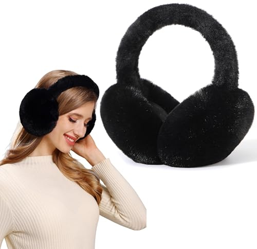 FSMILING Adjustable Warm Earmuffs Plush Fluffy Winter Ear muffs Ear Warmers For Women Girls,1/2 pack