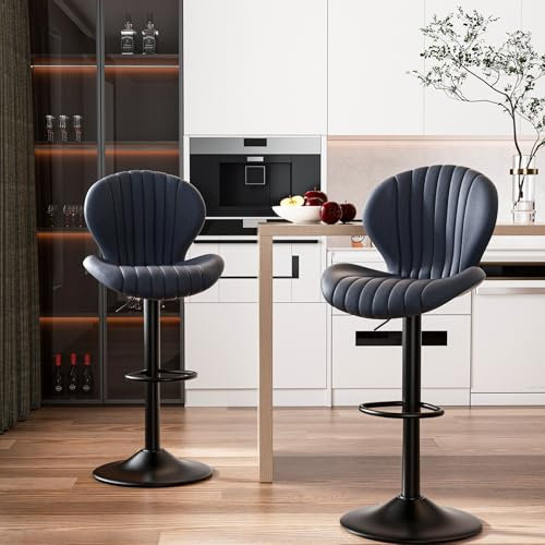 Hawthyhome Barhocker 2er Set |Barhocker Höhenverstellbar mit lehne •Hocker aus Fabric•Küchenstühle mit Fußstütze •Barstühle Drehstühle •360°Drehbar Einfache Montage •Dunkelgrau
