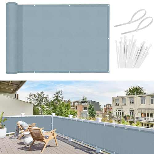 Sunnylaxx Balkon Sichtschutz 90x300cm, Lichtblau Balkonverkleidung Balkonabdeckung Balkonbespannung Blickdichte Windschutz und UV-Schutz mit Kabelbinder