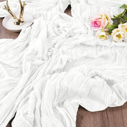 AUAUY 2PZ Runner da Tavolo Boho Garza da Formaggio, Bohémien Romantico Moderno per Casa Cucina Matrimoni Feste Decorazione, 90x300cm, Poliestere, Bianco, Romantico