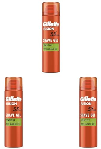 Gillette Fusion5 Ultra Sensitive Shaving Gel for Men, 200 ml, Soothes & Protects Sensitive Skin Leaving It Clean & Comfortable (Pack of 3)