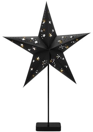 LED Papierstern Tischleuchte in schwarz mit Timer - Ø 45 cm - Weihnachts Stern Deko Beleuchtung warm weiß - Adventsstern Dekoleuchte Stimmungslicht für Weihnachten Advent Winter