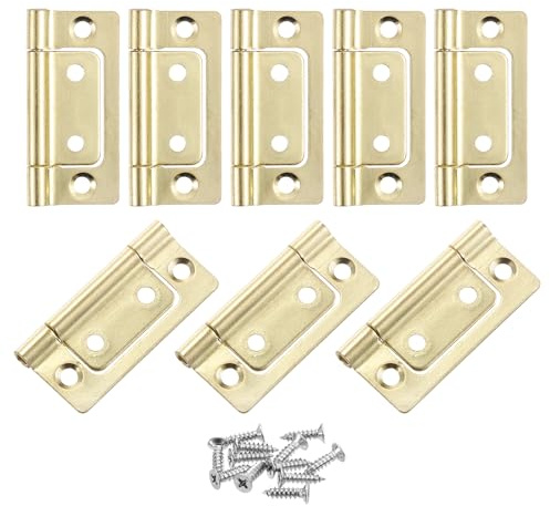 QUARKZMAN 8Pcs 2x1 Pouces Charnières de Porte Non-Mortise sans Bruit Charnières de Porte Pliante Plaquées pour Meuble de Cabinet Fenêtre Armoire avec Vis, Doré