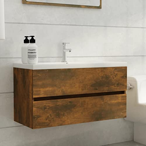 Xichuzi Mueble Bajo Lavabo, Lavabo con Mueble, Armario Bajo Lavabo, Madera contrachapada Roble Ahumado 90x38,5x45cm