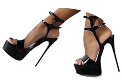 ORANDESIGNE Sandales à Talons Hauts en Cuir Femme Bout Ouvert Talon Haut 16cm Plateforme Épais Talons Hauts Aiguille Sandales Club Soirée Chaussures A Noir 42 EU