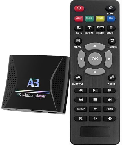 Lecteur multimédia numérique 4K Ultra HD pour clés USB et cartes microSD, avec HDMl et AV analogique, affichage numérique, avec lecture automatique, reprise et boucle pour vidéos H.265, musique et