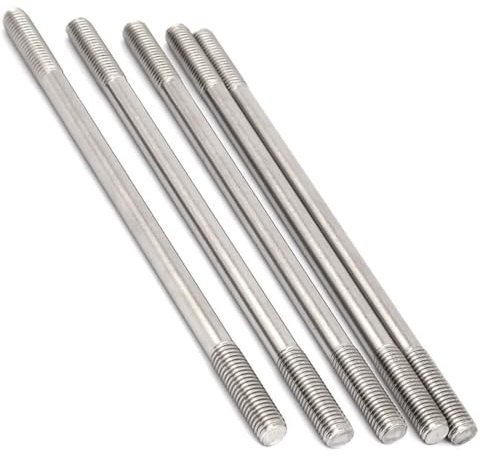 TOP-VIGOR 5Pcs Double End Threaded Stud Screw Bolt, M10x200mm 304 Stainless Steel Rod Bolts Thread Reducer Adapter, Adjustable Push Rod Stud for Furniture Hardware Machinery Maintenance and Fixes