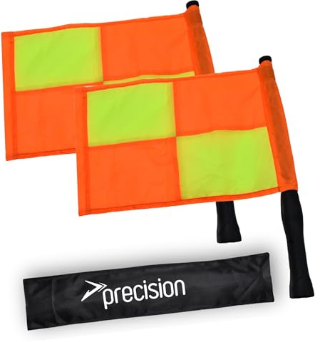 Precision Pro Linesman Flag Set, Pack of 2 Chequered Assistant Referee Flags, Heavy-Duty Grip Handles, Rotatable Flexible Shaft, Carry Sleeve, Ideal for Match Officials