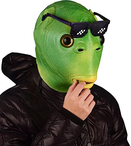 AYEUPZ Maschera di Halloween, maschera di pesce, maschere divertenti, in lattice, maschera divertente, maschera per la testa degli animali, maschera per Halloween, copricapo divertente per adulti