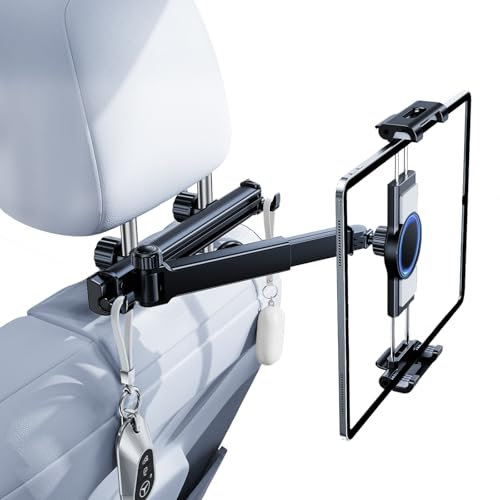 NIFBANG für iPad Tablet Halterung Auto, Ausziehbar KFZ Tablet Halter Kopfstütze【Mit Haken*2】 Magnetische Handyhalterung Tablethalterungen Auto für iPhone/Samsung/Switch/Kindle,4-13 Zoll Geräte