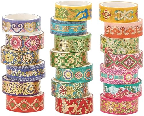 Songdao 20 rouleaux Chinoiserie Washi Tape Set, Arts exotiques Ruban Adhésif Décoratif Feuille d’or Masking Tapes pour Arts, Bullet Journal, Scrapbooking, Bricolage, Emballage