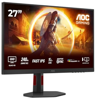 AOC Gaming Q27G4ZR - 27 Zoll Quad HD Monitor, 240 Hz, 1 ms, G-Sync comp., HDR400 (2560 x 1440, 2X HDMI 2.0, DisplayPort 1.4) schwarz-rot