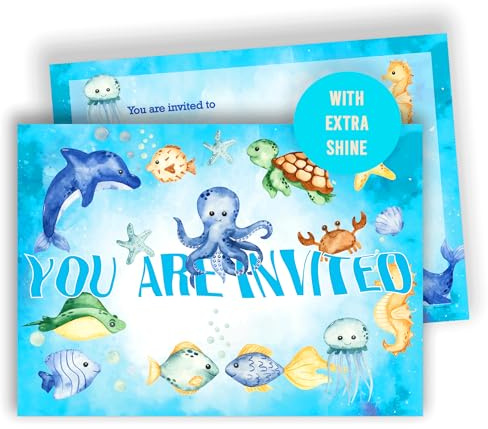 Edition Colibri Invitations de fête sous-marine – 10 cartes à remplir pour enfants | Invitations d'anniversaire océan avec pieuvre, tortue, dauphin et animaux marins