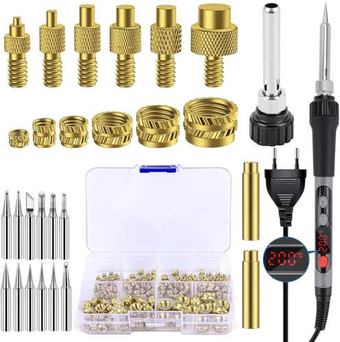 151 Stück Gewindeeinsätze Lötspitzen Set,100W Temperatur Einstellbar Lötkolben 12 Lötkolben Spitzen mit 130PCS Gewindeeinsätze M2/M3/M4/M5/M6/M8, Kompatibel 3D Drucker Zubehör