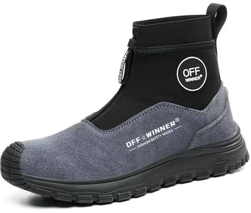 AlkYutd Men's Welding Work Boots Lightweight Zipper Plastic Steel Toe Puncture Proof Safety Shoes Grey-10-44
