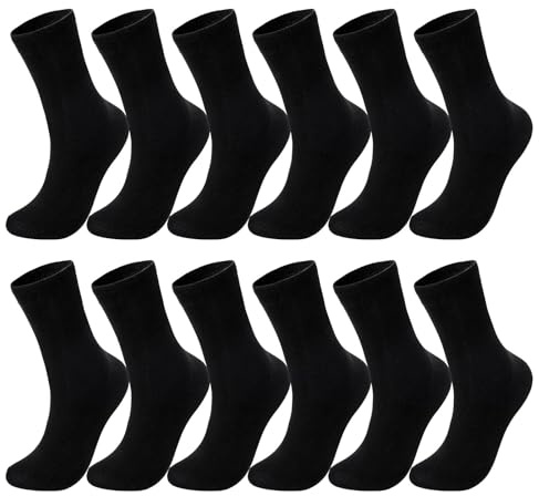 Zuimei 6 Pairs Mens Black Socks Soft Breathable Cotton Dress Crew Socks Suit Sock for Business Work Mens Casual Sock