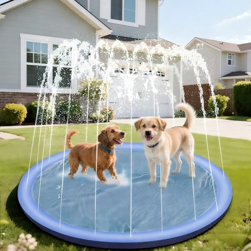 vsshe Splash Pad, Tapete de Juegos de Agua 100CM Almohadilla de Aspersor de Juego, Almohadilla de Salpicaduras para Perros, Tappetino da Gioco Acquatico per Neonati, Bambini,Cani e Animali Domestici