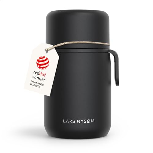LARS NYSØM Stainless Steel Vacuum Insulated Food Jar - Leakproof Lunch Pot & Lunch Jar for Hot and Cold Food, Wide Mouth Food Jar, Portable Soup Container for Work & Travel (Carbon Black, 700ml)