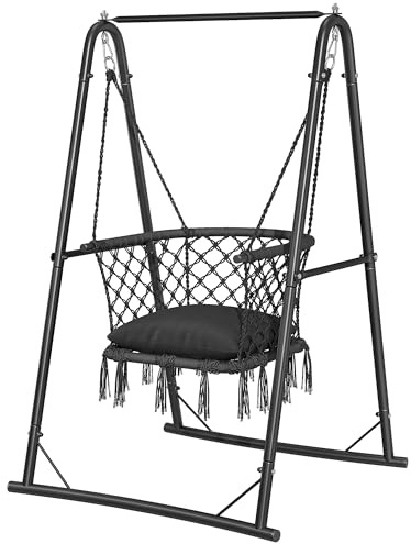 YITAHOME Hamaca Colgante con Estructura, Carga máxima de 150 kg, Marco de Acero Estable, Columpio Colgante con cojín, 105 x 93 x 160 cm, sillón Colgante con 2 Ganchos para terraza, balcón y jardín