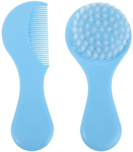 SOIMISS Ensemble Brosse et Peigne pour -Né Bleu Ciel Brosse Douce pour Cuir Chevelu Sensible Peigne Anti-Nœuds pour Bébé Kit de Soin Bébé pour Toilettage et Croûtes de Lait Poignée