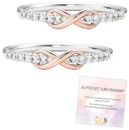 Forever Best Friends Pink Infinity Ring Set, 2Pcs Adjustable Infinity Love Knot Friendship Rings, Best Bitches Promise Friendship Ring Jewelry Gift for Bestie Sister Friend