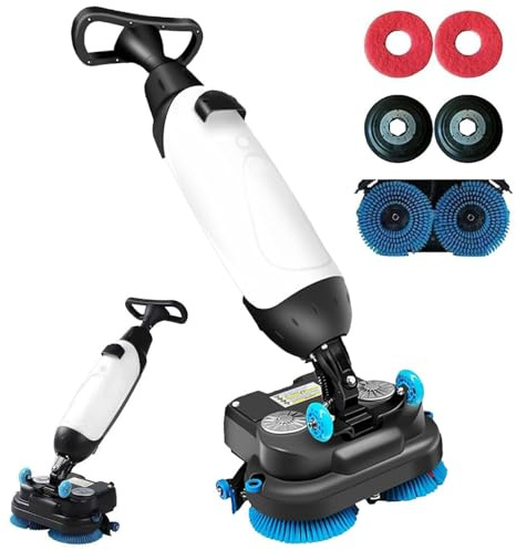 AityBuy Fregadora Eléctrica Inalámbrica De 43 Cm (17), Portátil, para Uso Comercial, con Cepillos Motorizados Y Batería De 36 V para Suelos De Baldosas, Madera Y Hormigón. White