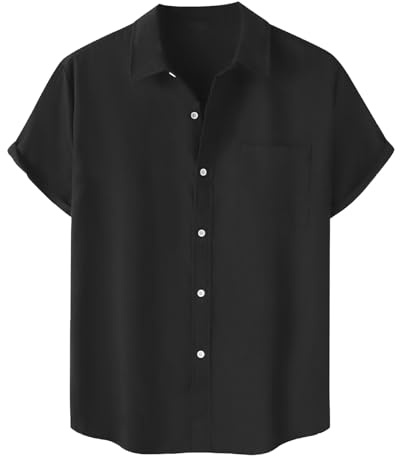 Générique Klassisk kortärmad skjorta för män, casual sommarmode, havet, enfärgad, bowlingskjorta, knappstängning, sommarskjorta