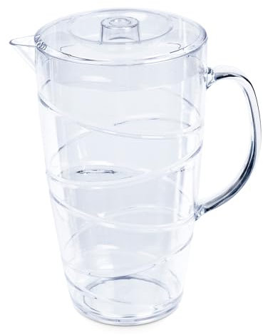 LIVIVO Swirl Design 2L Plastic Pitcher Jug with Lid and Vented Spout - Great for Picnics, BBQ’s, Poolside, Camping, Children’s Parties or Just Everyday Use (Clear)