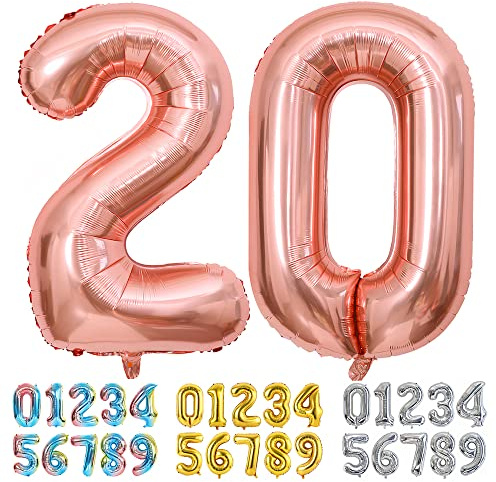 Ponmoo Foil Balloon Number 20 Rosegold, Giant Numbers 0 1 2 3 4 5 6 7 8 9 10-19 20-29 30-39 40-49 50-60-70-80-90-100, Large Balloons for Wedding Anniversary Birthday Party Decoration