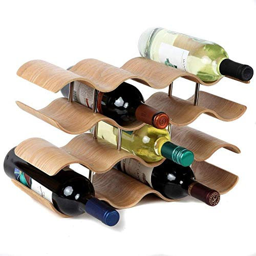 Wine Rack 4 Livello 14 portabottiglie cantinetta Legno di bambù Wine Storage Rack Cantinetta Portabottiglie in Bambù per 14 Bottiglie Portabottiglie di vino for Home Bar controsoffitto Decorazione