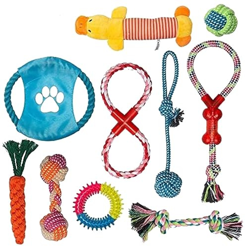 Labeol Dog Toys Puppy Chew Toys from 8 Weeks Small Puppy Natural Cotton Interactive 10Pcs Indestructible Tough Dog Rope Toys for Strong Dogs