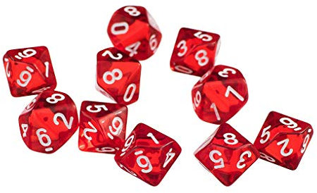 Yourandoll 10 STÜCKE Polyedrische Würfel D10 (0-9) Dice Würfel Spielwürfel for DND RPG Tischspiele (Rote 1)