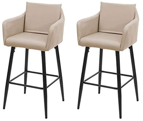 2er-Set Barhocker HWC-H93, Barstuhl Tresenhocker, Fußablage Metall - Kunstleder Taupe-beige