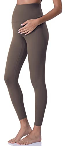 POSHDIVAH Women's Maternity Leggings Over The Belly Pregnancy Yoga Pants Active Wear Workout Leggings, Brown, M