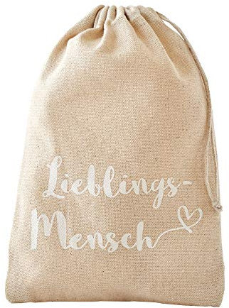 | 3 Geschenkbeutel in Leinen-Optik - Lieblingsmensch - 20x12 cm, Baumwollbeutel, Stoffbeutel, natürliche Geschenkverpackung, Geburtstag, Muttertag, Hochzeit, Feste, Danke sagen