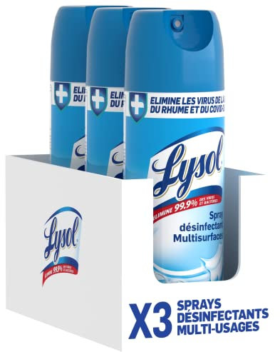 Lysol Spray Désinfectant Antibactérien Elimine 99,9% des Virus et des Bactéries, Multi-Surfaces et Textiles, sans Javel, Parfum Frais - 400ml x 3 unités
