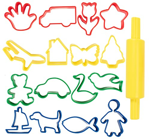 Ready 2 Learn Dough Roller and Cutters | Set of 17 | Dough Tools for Kids Ages 18m+ | Arts and Crafts Supplies for Toddlers | Roll, Cut, Mold and Play
