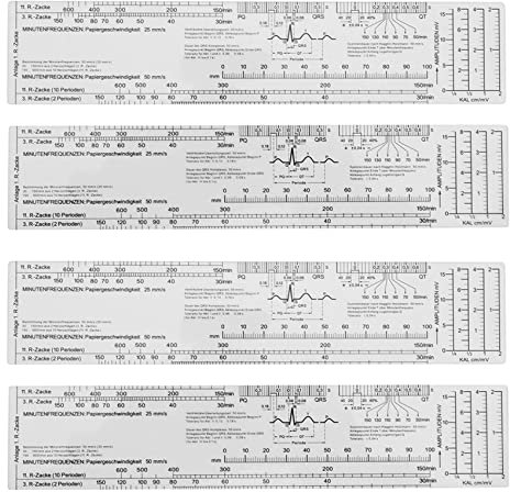 liovitor 4 x Essential EKG Lineal Pocketcard in Englisch