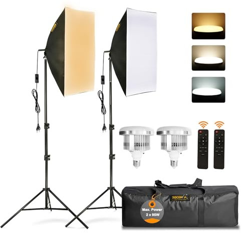Softbox Set Photo Studio, 95 W, 2 x 50 x 70 cm, Softbox LED Lighting Set with E27 3000-6500 K Studio Lights, Fully Adjustable Light Stand, for YouTube, Tiktok Video Recording, Studio Portraits