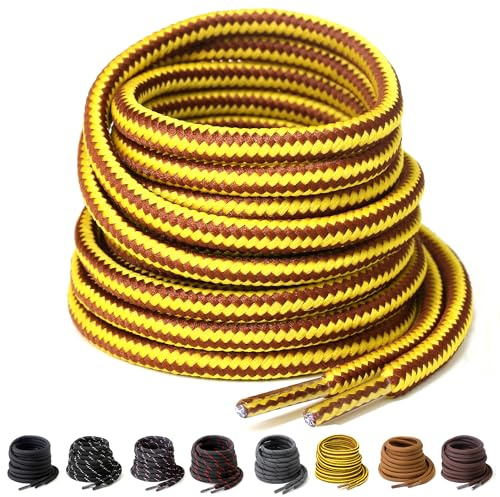 Yusimu Heavy Duty Boot Laces 4.5mm Round - Strong Work & Hiking Shoe Laces | Thick walking boot laces & trainers shoe replacements. Wear-resistant polyester weave, anti-slip for men & women daily wear.
