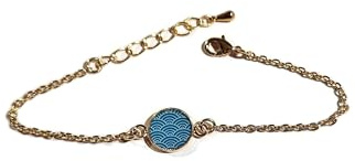 Patrón de pulsera ajustable de su elección en acero inoxidable y resina. (ondas japonesas turquesas)