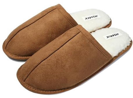 JOMIX Pantofole Uomo Invernali Ciabatte Peluche Calde da Casa Mule con Fodera in Pelliccia Sintetica Morbida Suola Gomma Antiscivolo Silenziosa Effetto Camoscio Comode e Leggere MU2432 Camelro 45/46