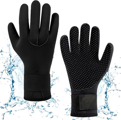 5mm Wetsuit Glove Neoprene, Thermal Anti-Slip and Adjustable Strap Wear-resistant Diving Gloves for Snorkeling Swim Scuba Diving Water Sports for Men Women